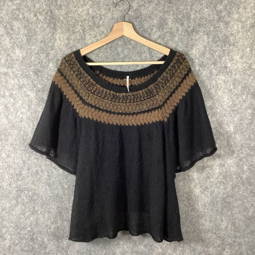 Free People Loch Lomand Flutter Sleeve Wool Blend Lightweight Boho Size Medium